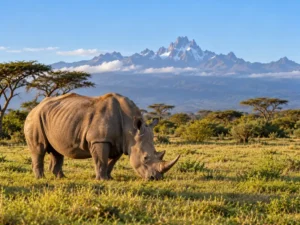 White rhino at Ol Pejeta Conservancy with Mount Kenya on a Nanyuki Christmas break