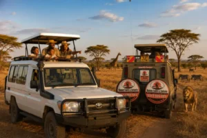 Family game drive car hire in Kenya – Toyota Land Cruiser Safari Van at Masai Mara